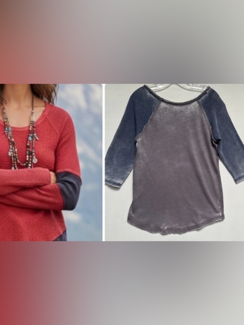 2X Free People We The Free tops Doran Washed Color Block Waffle Knit S/P